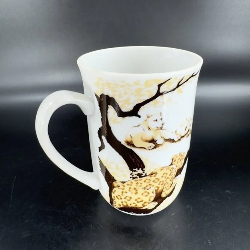Vintage Toscany Porcelain Ranier Coffee Mug Cup 8oz Ceramic Lion Lionesses Set 2